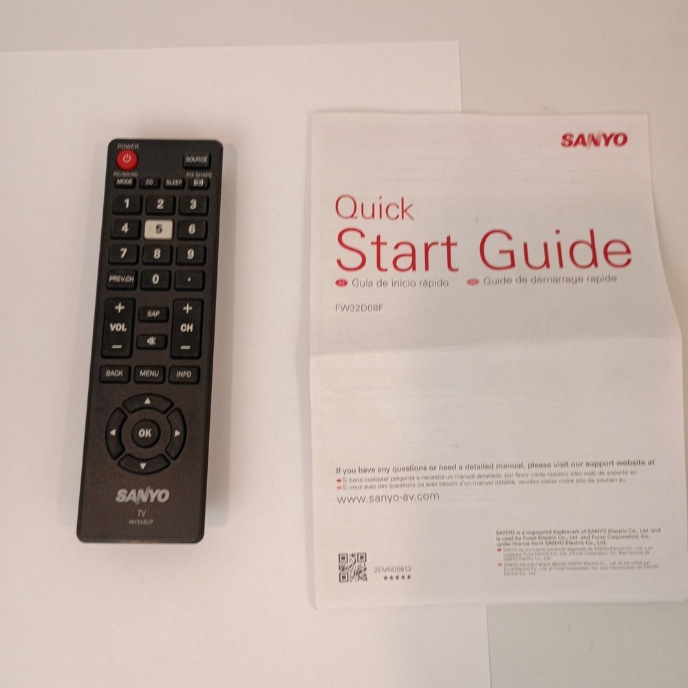 Sanyo NH315UP TV Remote Control + Start Up Guide